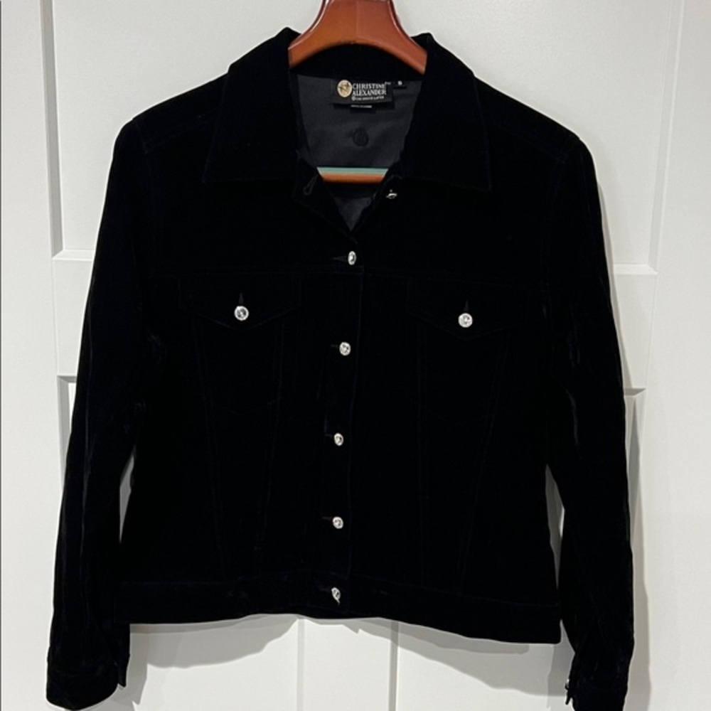 Vintage Christine Alexander Black Velvet Jacket Rhinestones Button size S